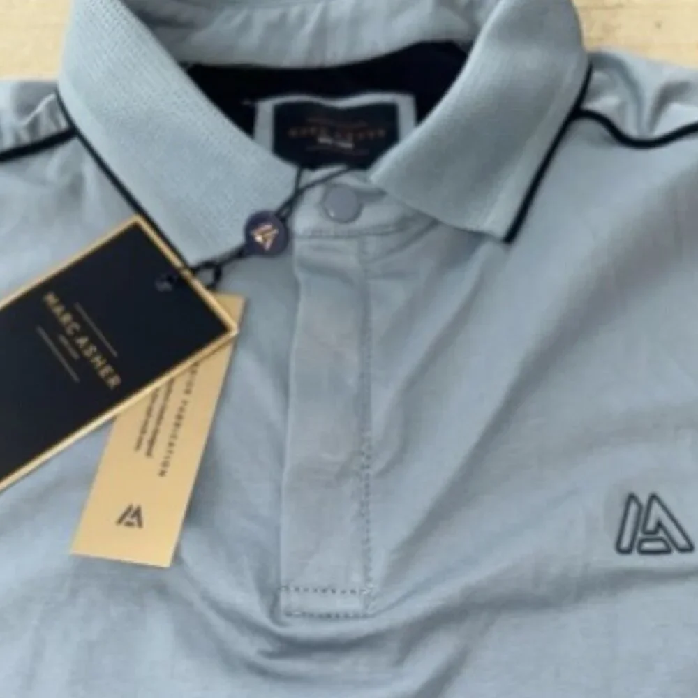 NEW Marc Asher Men’s Contrast Tipped Design Polo Shirt Blue Men's Size XL Golf
